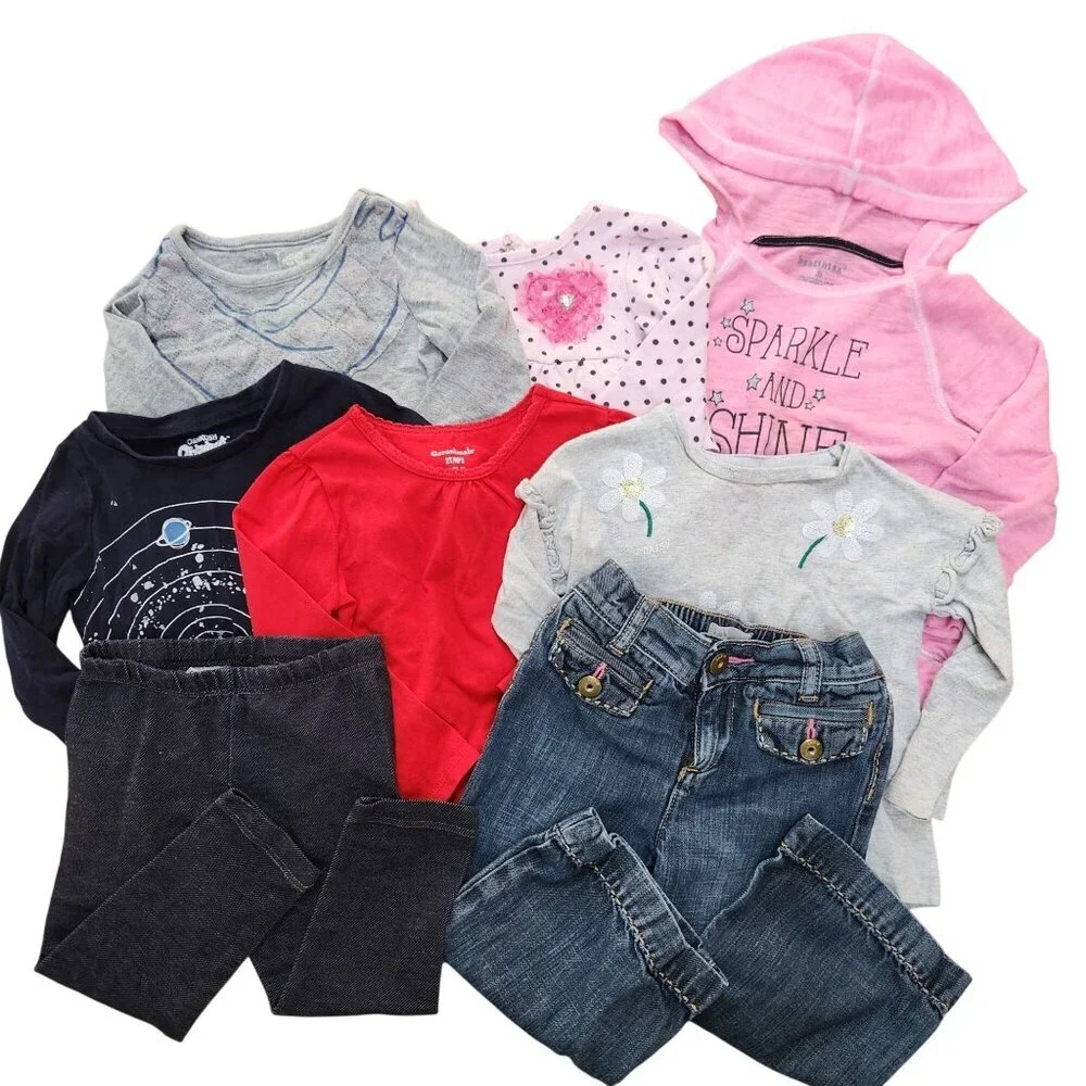 Bundle (8) Youth Girls Fall Spring Outfits Clothing Shirt Jeans Leggings 18M-2T